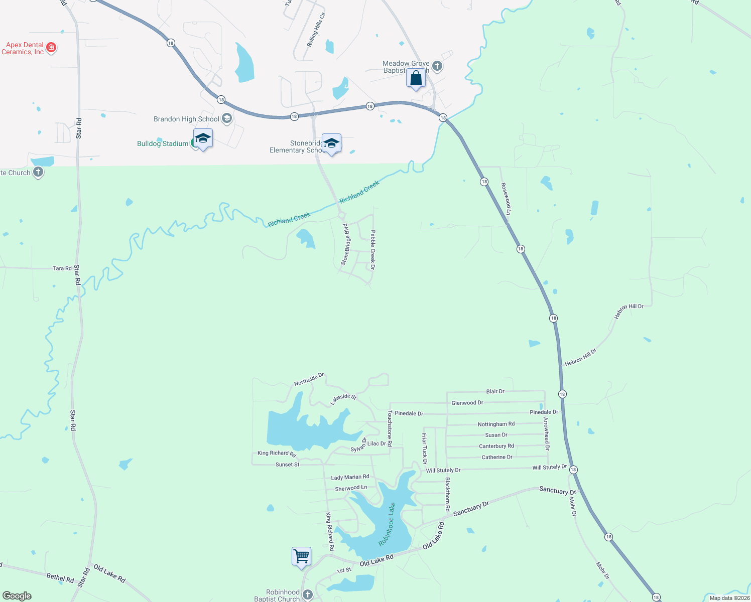 map of restaurants, bars, coffee shops, grocery stores, and more near 567 Stone Brook Place in Brandon
