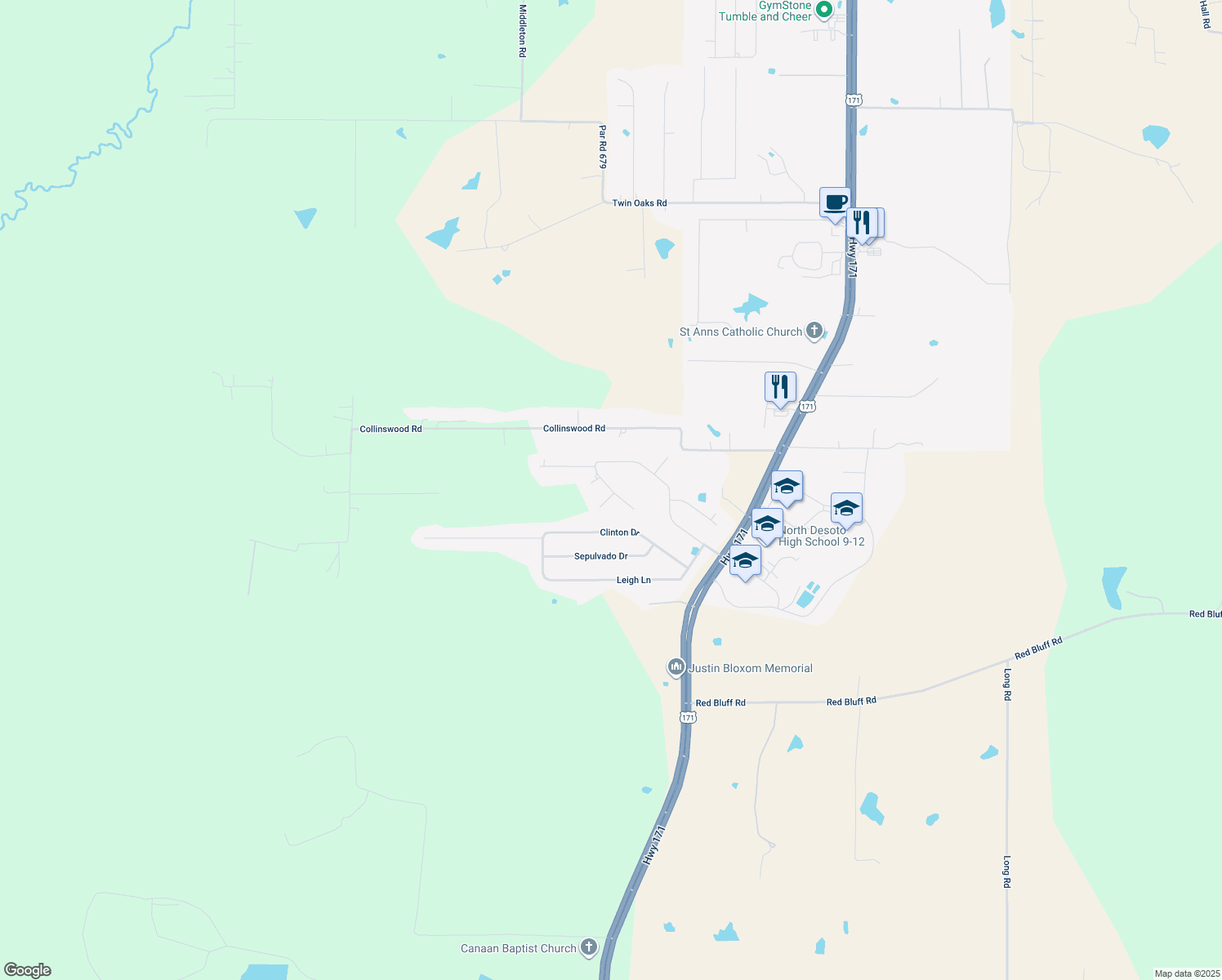 map of restaurants, bars, coffee shops, grocery stores, and more near Nelda Circle in Stonewall