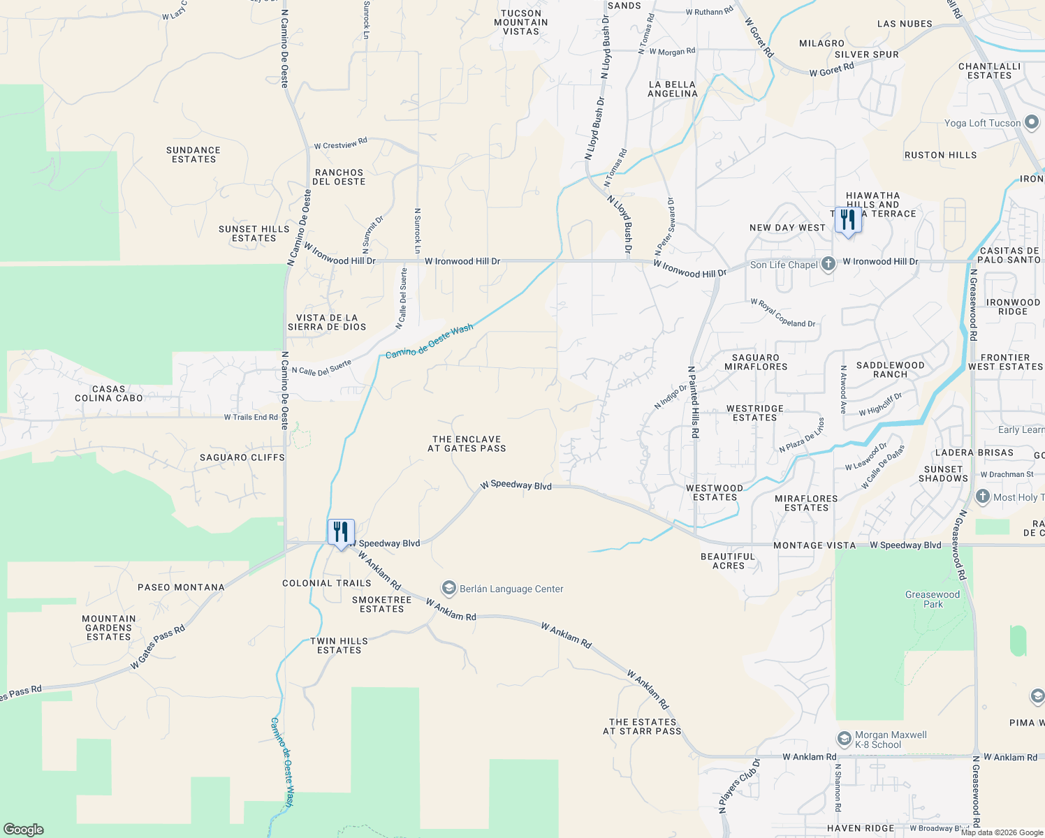 map of restaurants, bars, coffee shops, grocery stores, and more near 4000 West Speedway Boulevard in Tucson