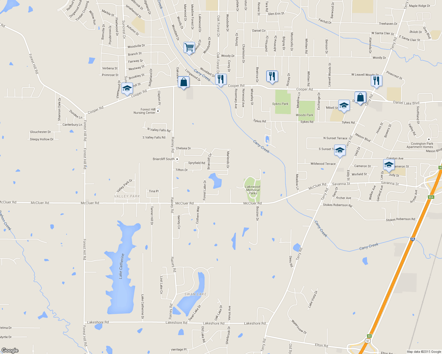 map of restaurants, bars, coffee shops, grocery stores, and more near 3911 Marlendo Dr in Jackson