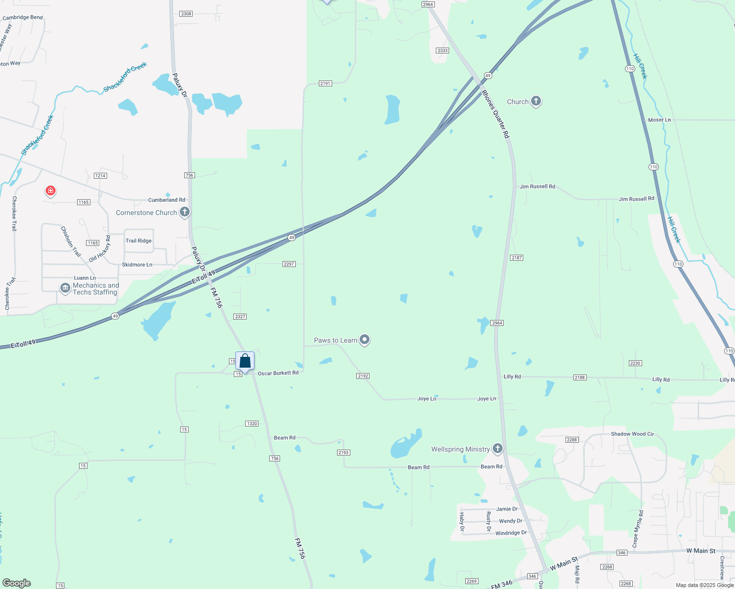 map of restaurants, bars, coffee shops, grocery stores, and more near 7251 County Road 2192 in Whitehouse