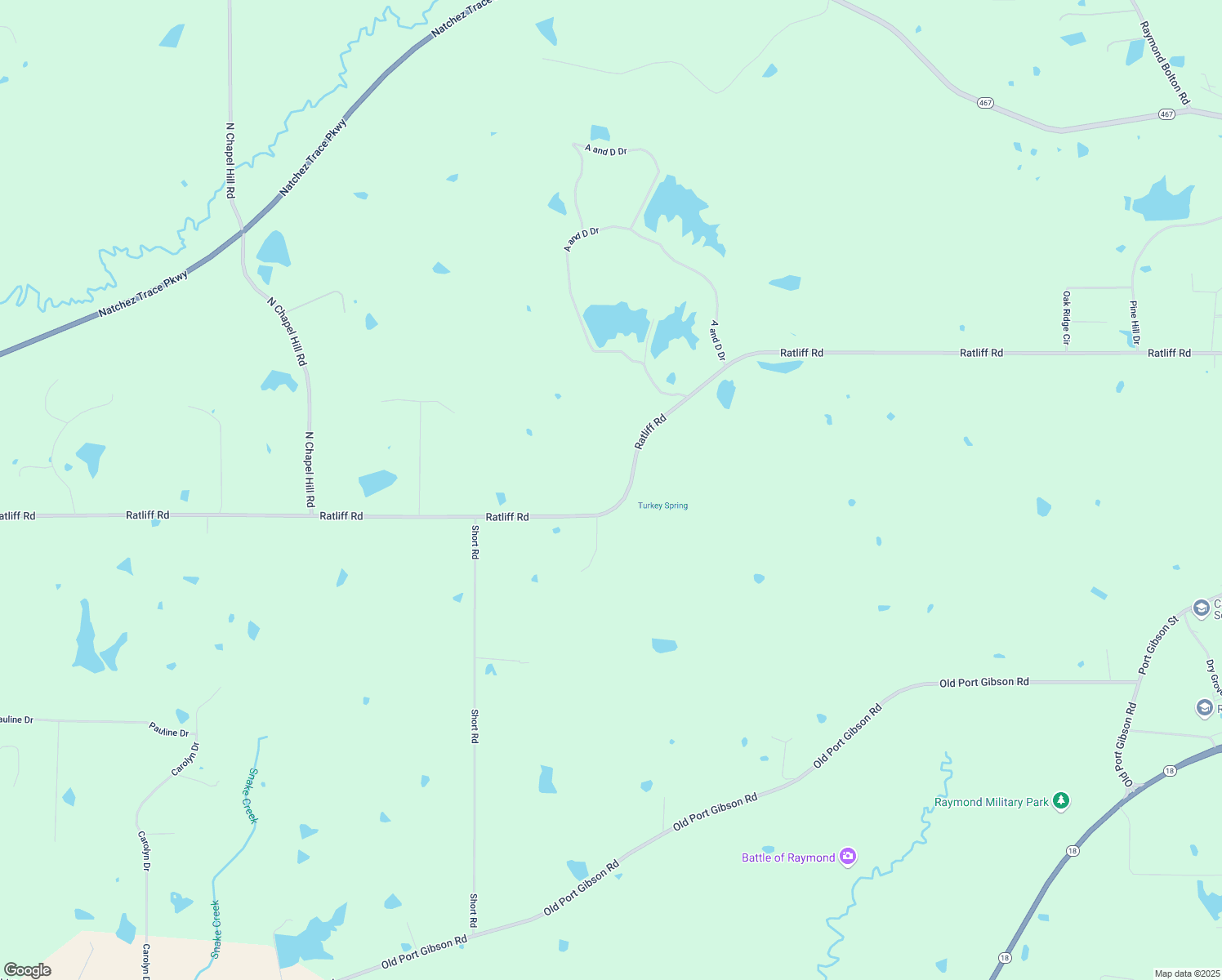 map of restaurants, bars, coffee shops, grocery stores, and more near 2992 Ratliff Road in Raymond