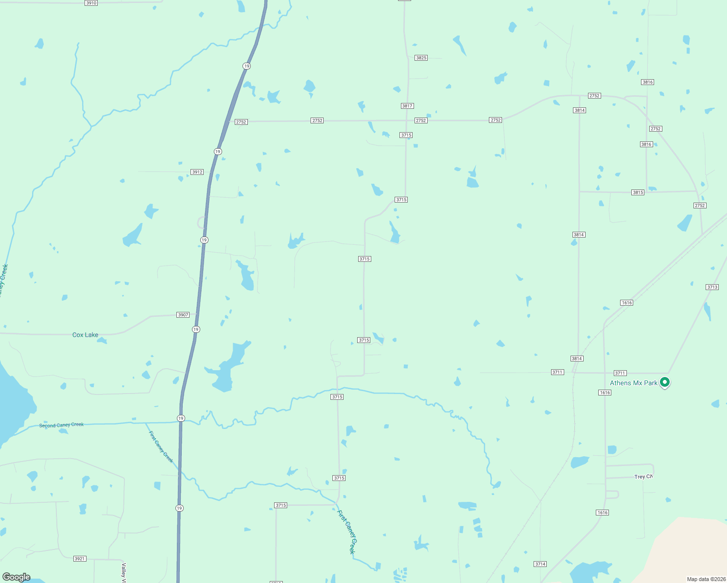 map of restaurants, bars, coffee shops, grocery stores, and more near 7990 County Road 3715 in Athens