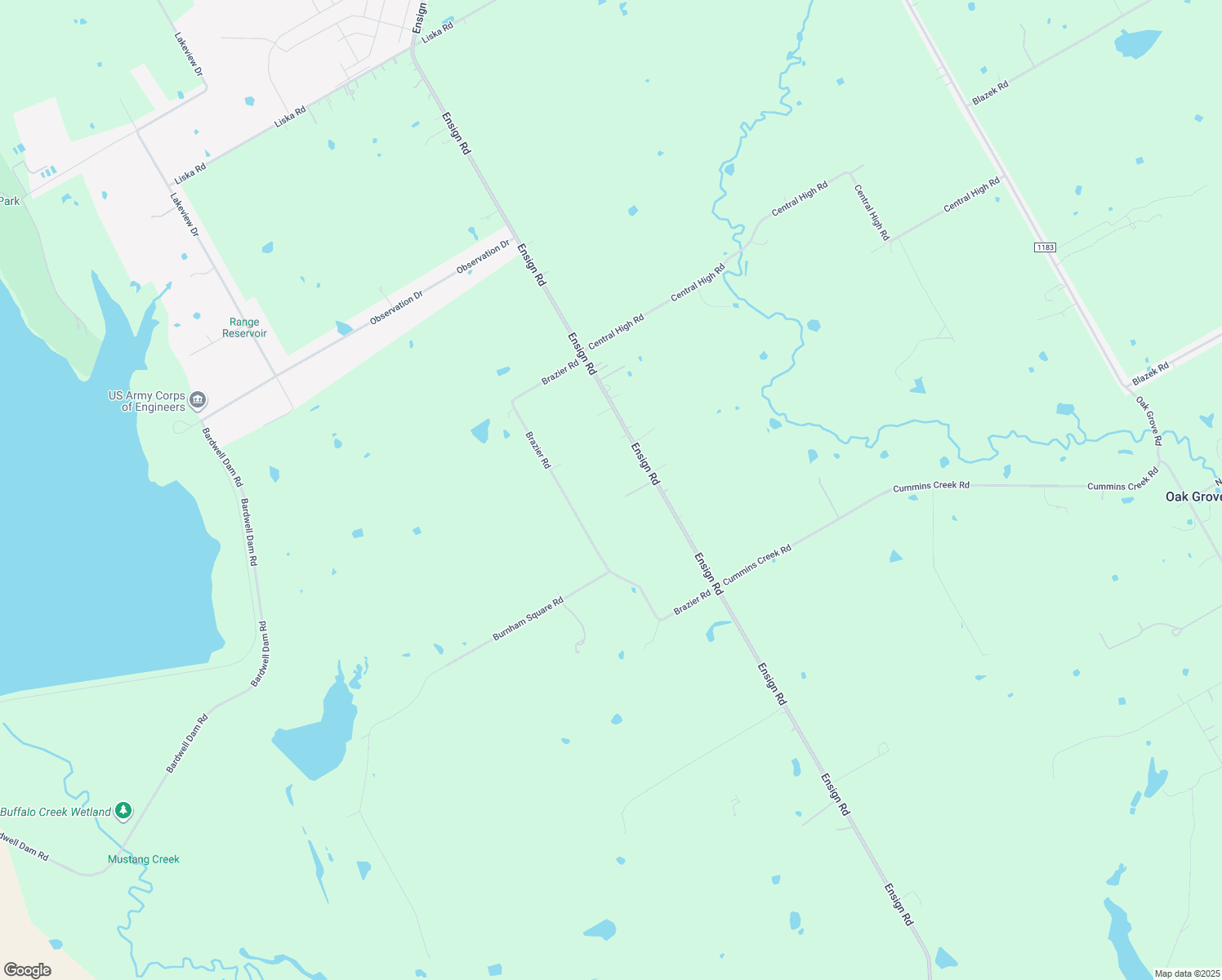 map of restaurants, bars, coffee shops, grocery stores, and more near 6405 Ensign Road in Ennis