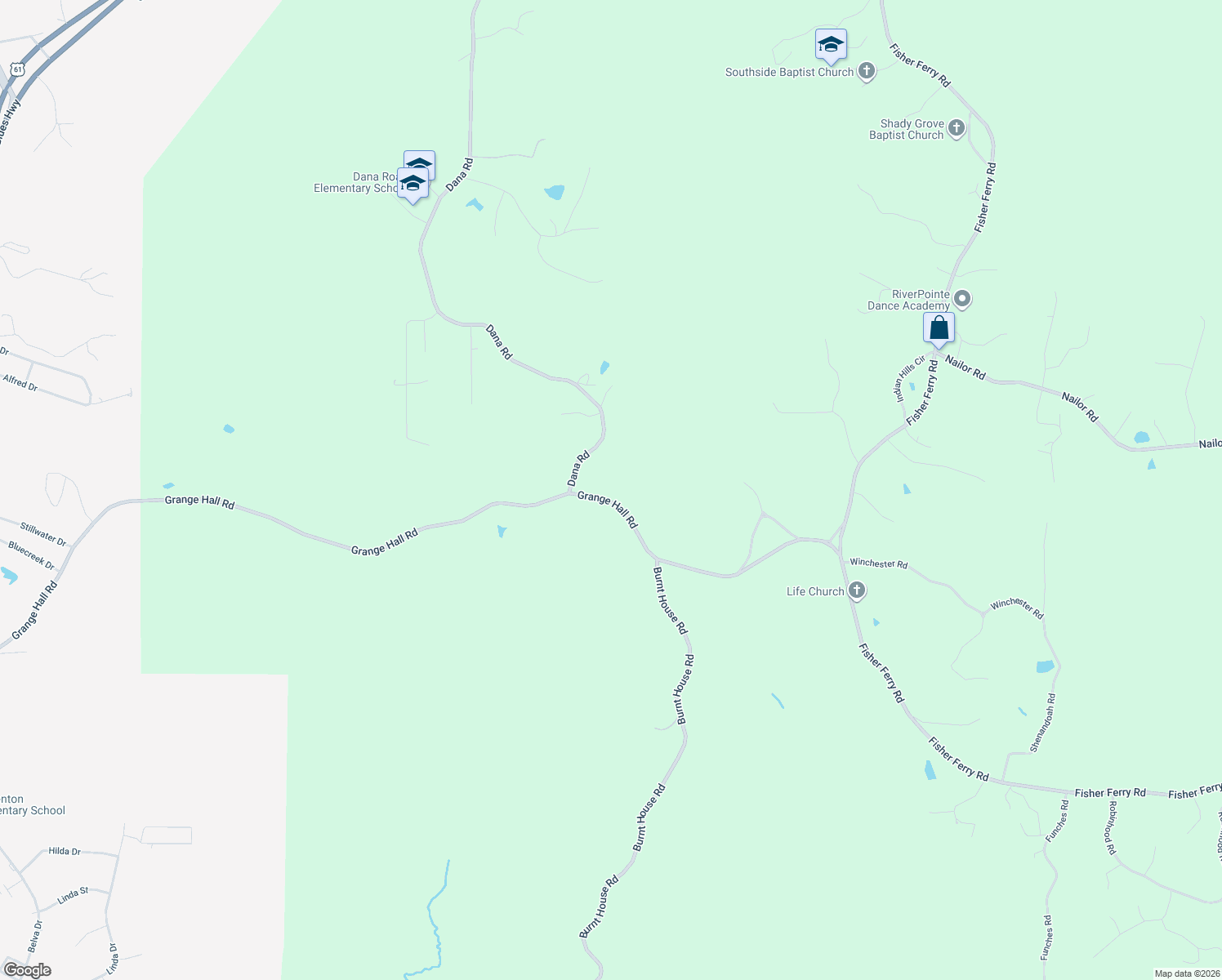 map of restaurants, bars, coffee shops, grocery stores, and more near 2540 Grange Hall Road in Vicksburg