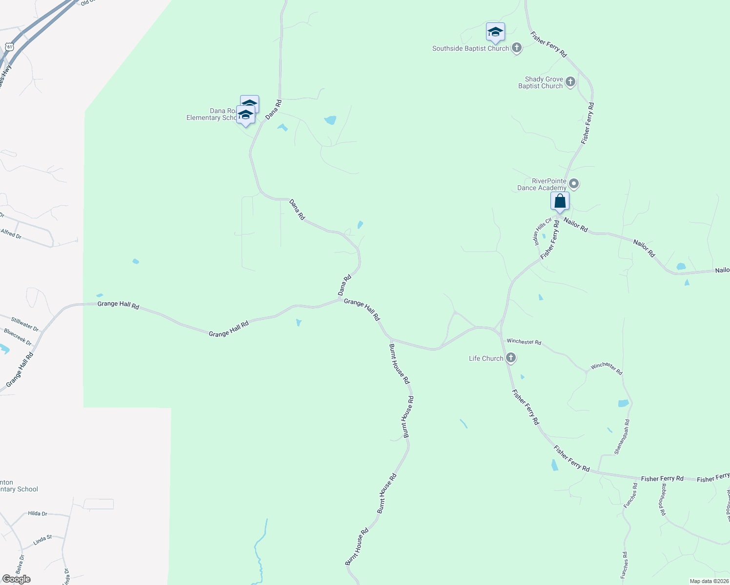 map of restaurants, bars, coffee shops, grocery stores, and more near 2540 Grange Hall Road in Vicksburg