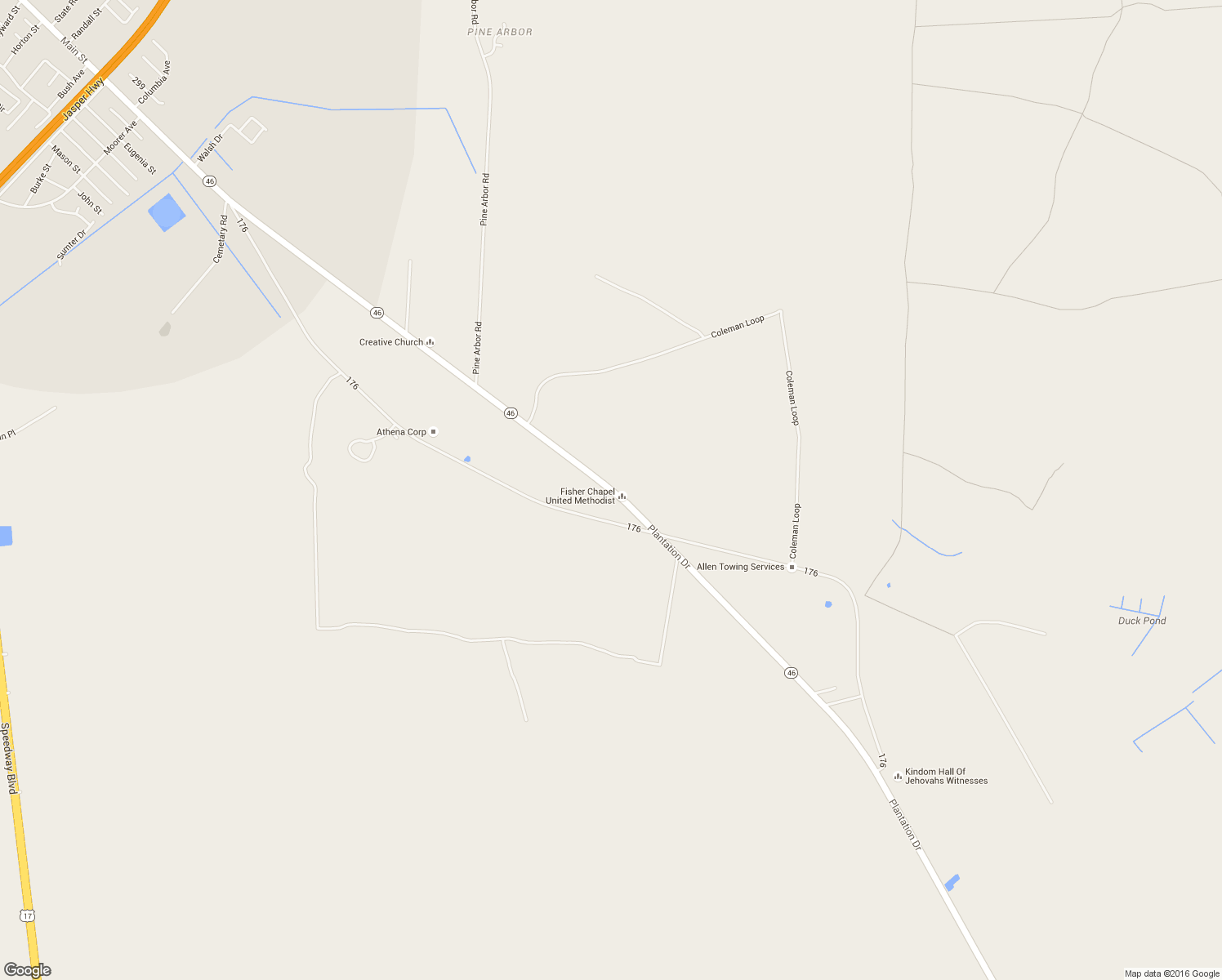 map of restaurants, bars, coffee shops, grocery stores, and more near South Carolina 46 in Hardeeville