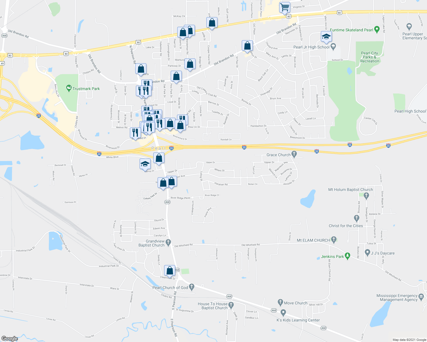 map of restaurants, bars, coffee shops, grocery stores, and more near 2325 Milam St in Pearl