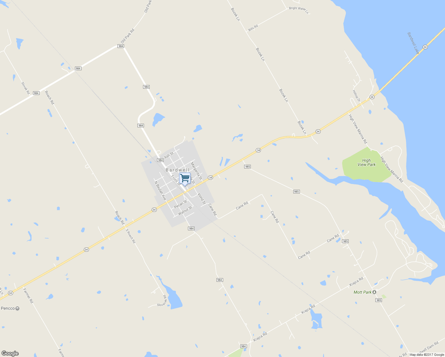 map of restaurants, bars, coffee shops, grocery stores, and more near 5521 Highway 34 in Ennis
