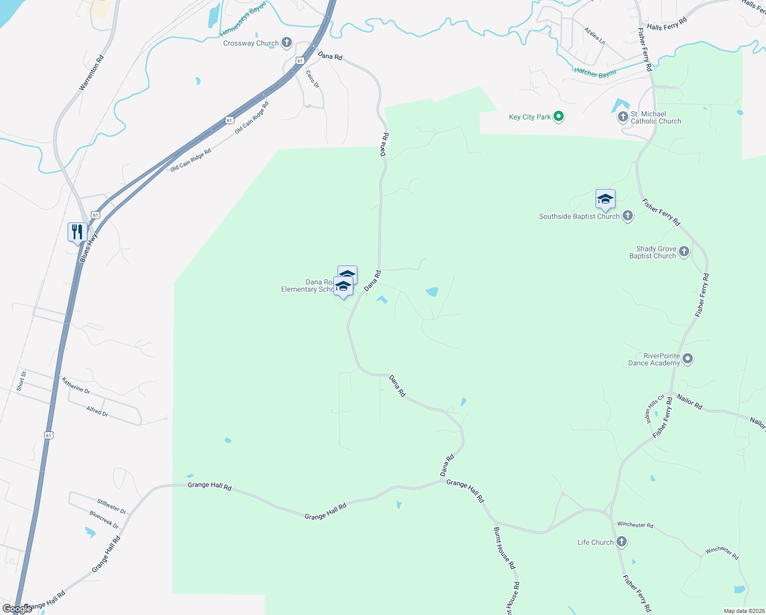 map of restaurants, bars, coffee shops, grocery stores, and more near 100 Deerfield Dr in Vicksburg