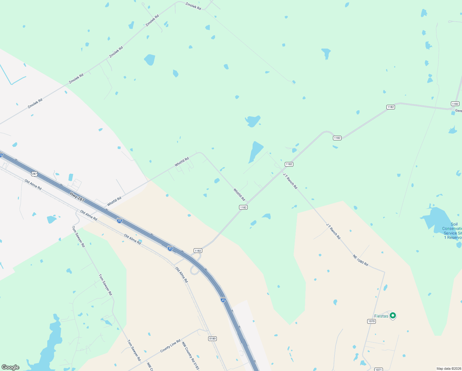 map of restaurants, bars, coffee shops, grocery stores, and more near 141 Whitfill Road in Ennis