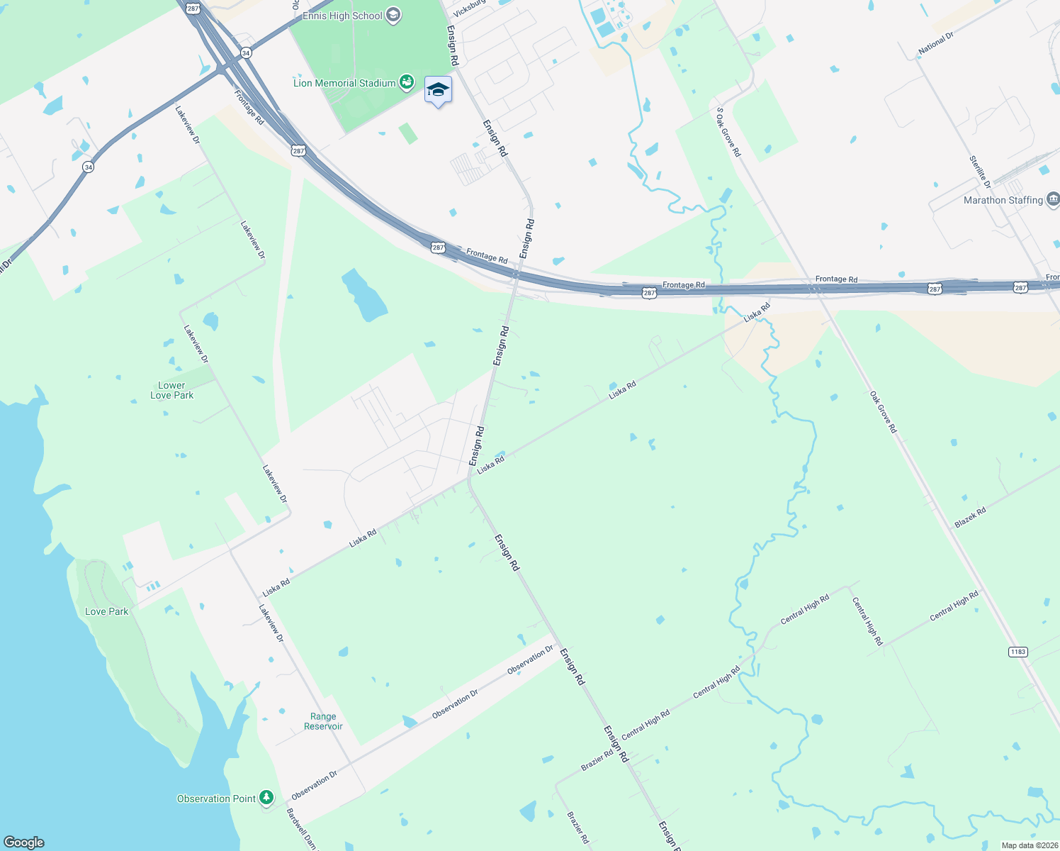 map of restaurants, bars, coffee shops, grocery stores, and more near 616 Liska Road in Ennis