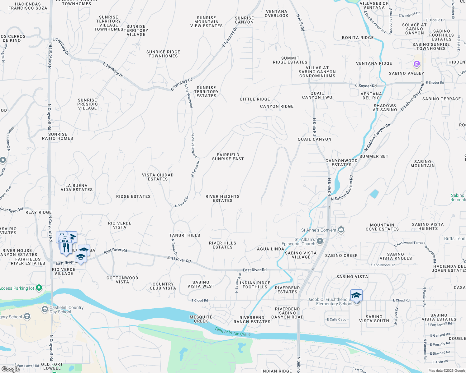 map of restaurants, bars, coffee shops, grocery stores, and more near 4144 North Lindstrom Place in Tucson