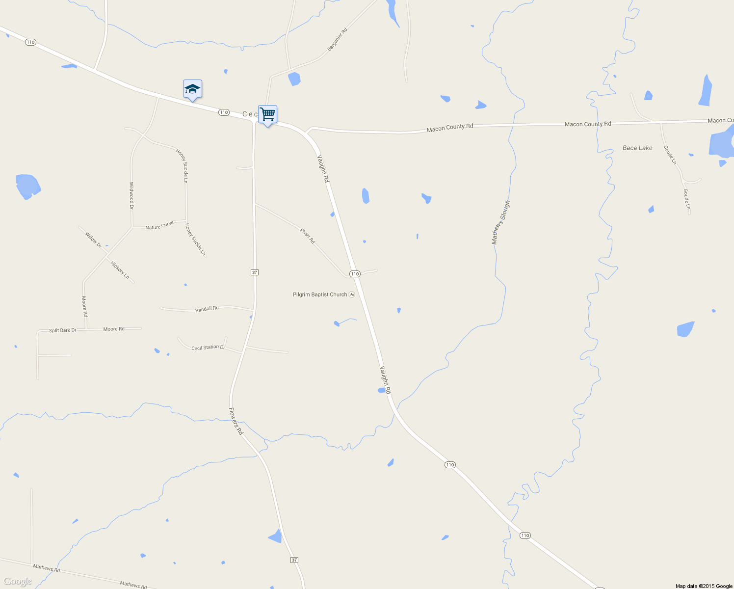 map of restaurants, bars, coffee shops, grocery stores, and more near 16779 Vaughn Road in Cecil