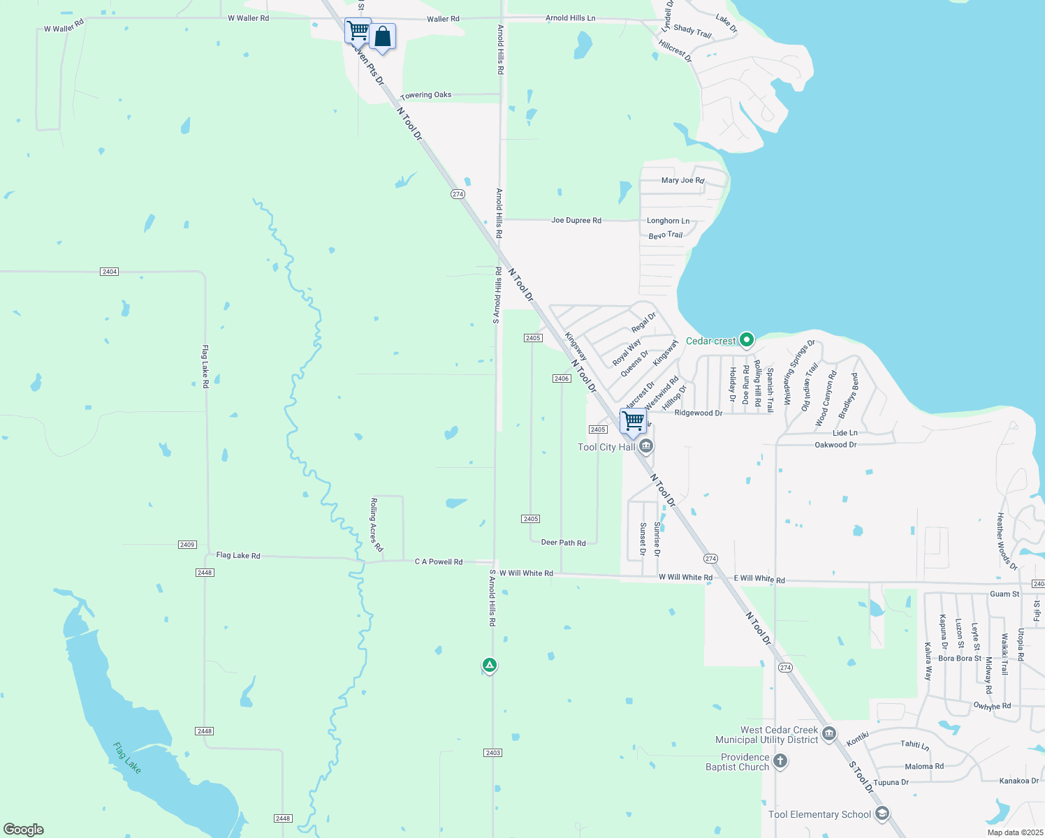 map of restaurants, bars, coffee shops, grocery stores, and more near 1308 County Road 2405 in Kemp