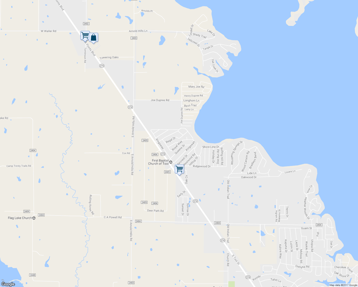 map of restaurants, bars, coffee shops, grocery stores, and more near Royal Way in Tool