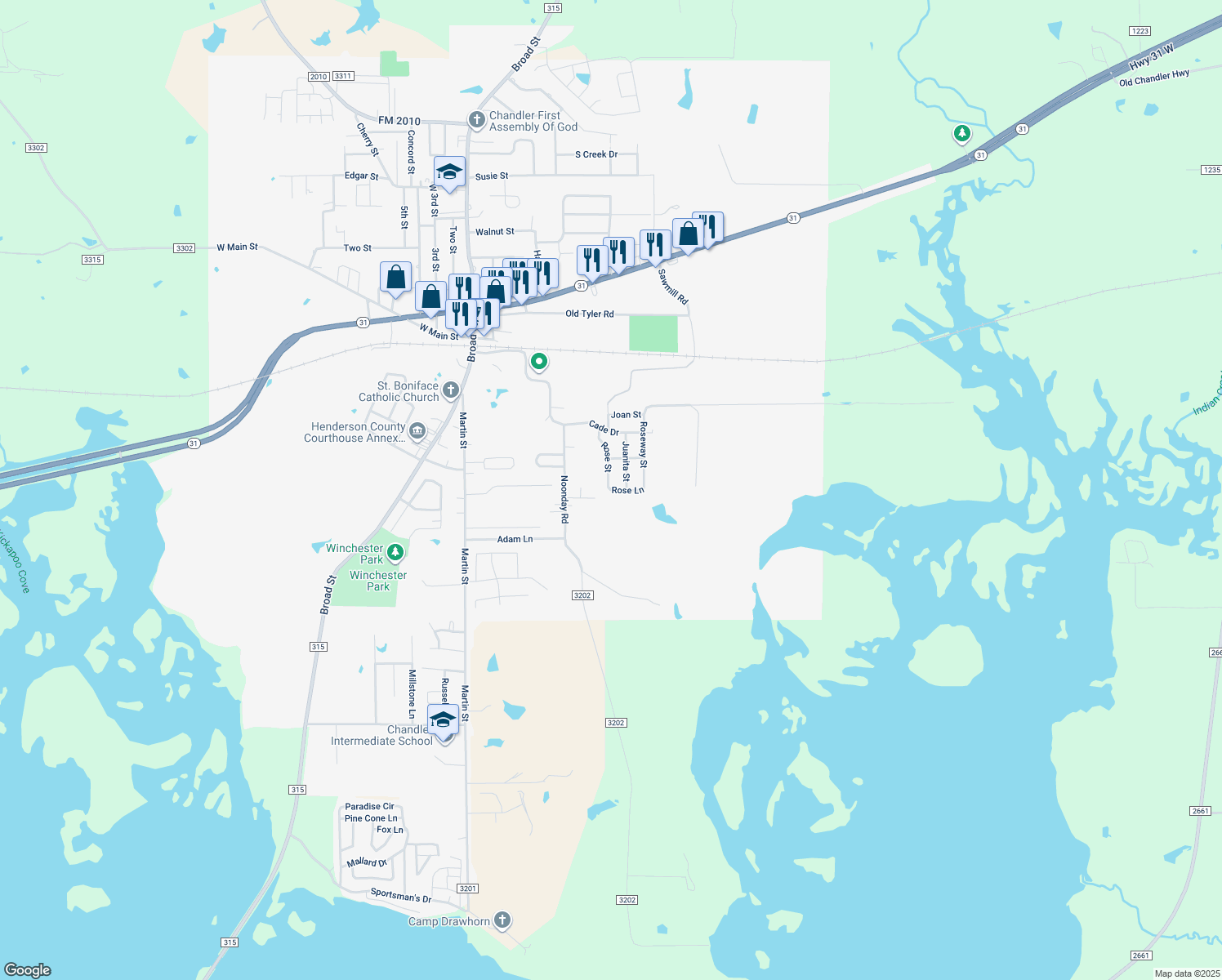 map of restaurants, bars, coffee shops, grocery stores, and more near 517 Rose Street in Chandler