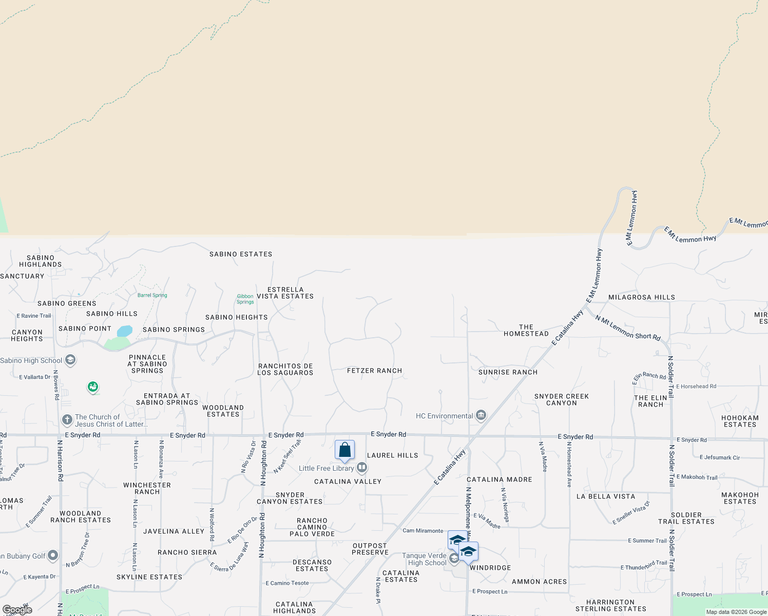 map of restaurants, bars, coffee shops, grocery stores, and more near 5282 North Sonoran Canyon in Tucson