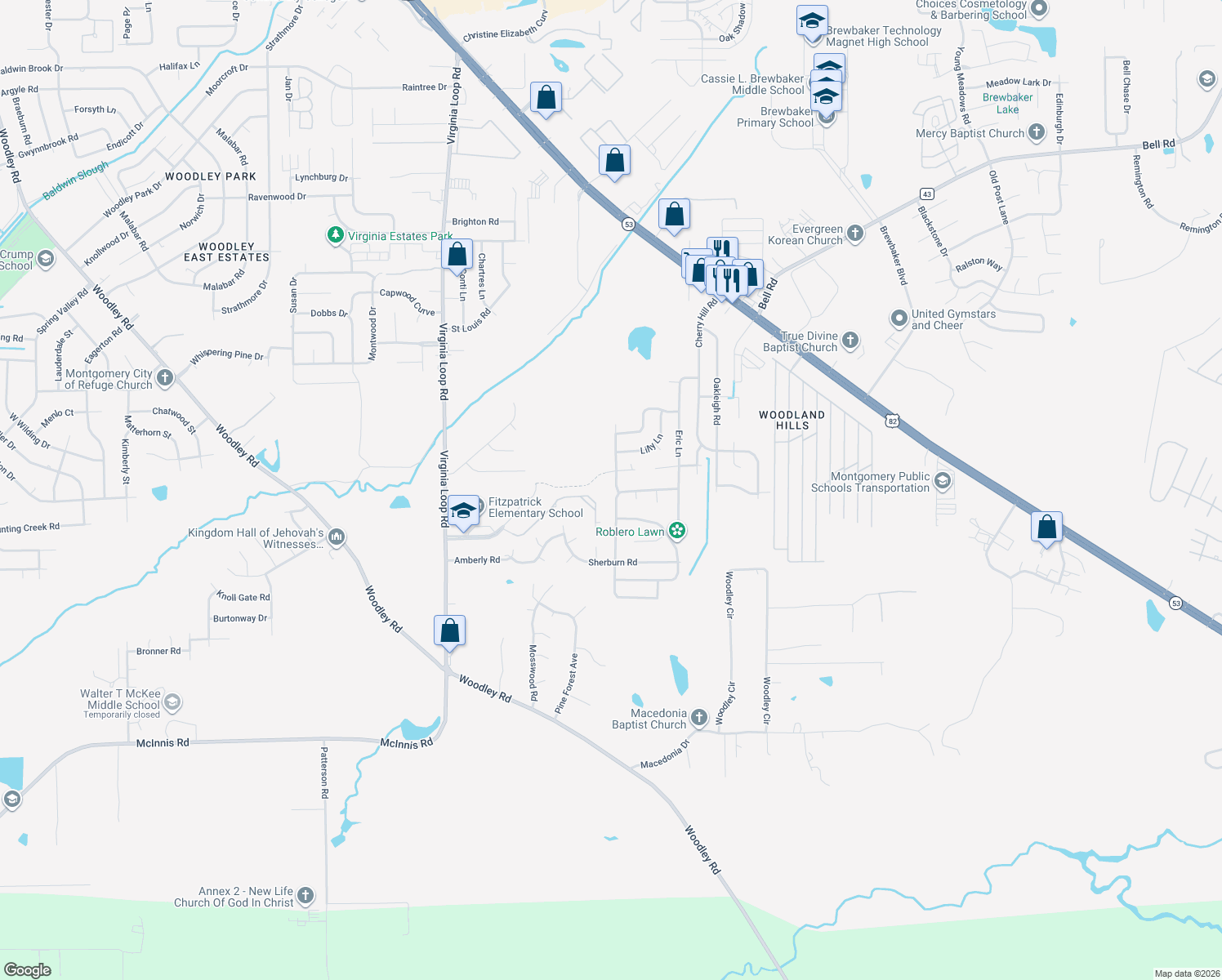 map of restaurants, bars, coffee shops, grocery stores, and more near 6212 Sawston Road in Montgomery