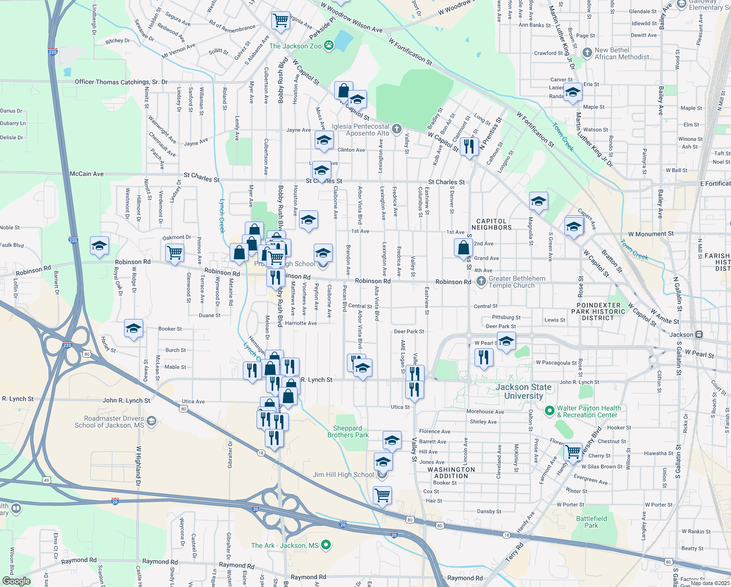 map of restaurants, bars, coffee shops, grocery stores, and more near 930 Arbor Vista Blvd in Jackson