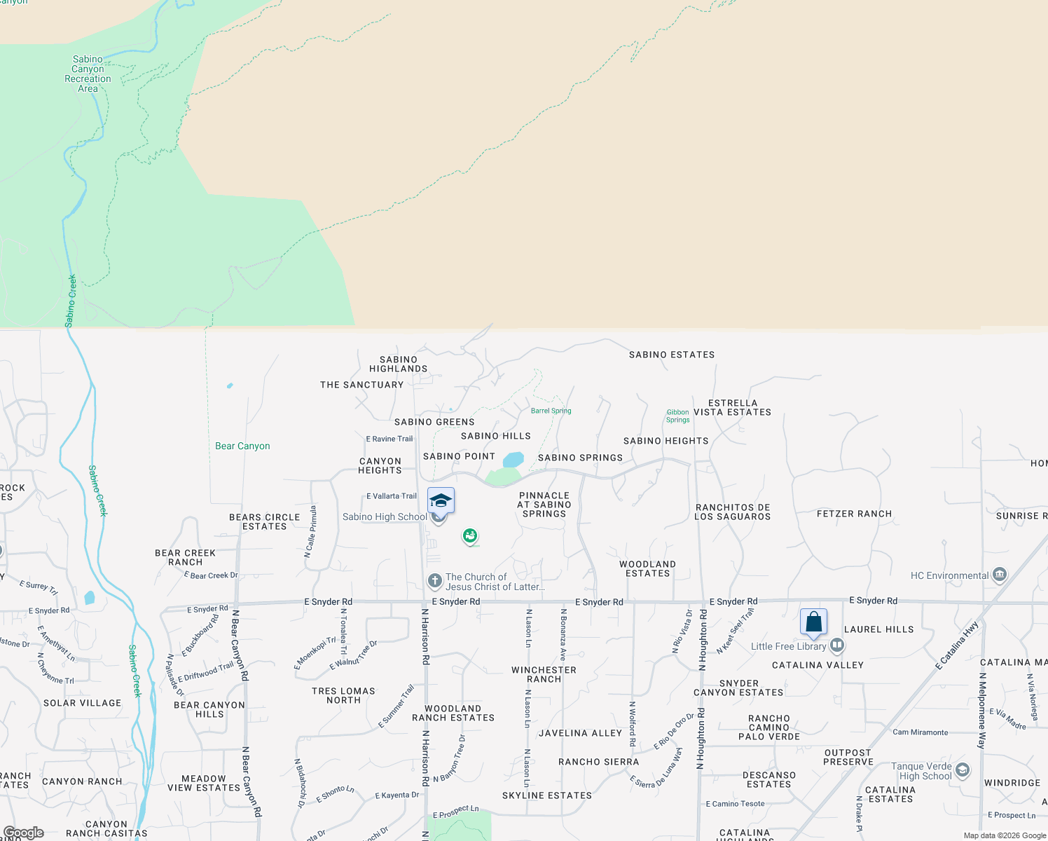 map of restaurants, bars, coffee shops, grocery stores, and more near 5328 Spring View Drive in Tucson