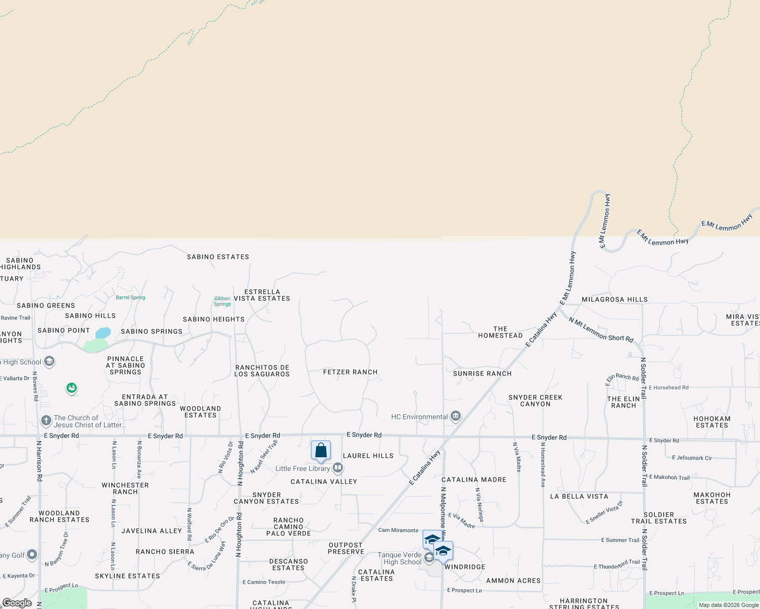 map of restaurants, bars, coffee shops, grocery stores, and more near 5332 North Sonoran Canyon in Tucson