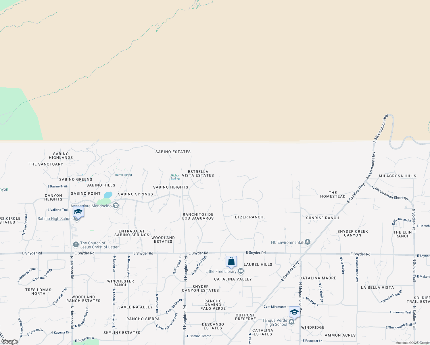 map of restaurants, bars, coffee shops, grocery stores, and more near 5434 North Avenida De La Colina in Tucson
