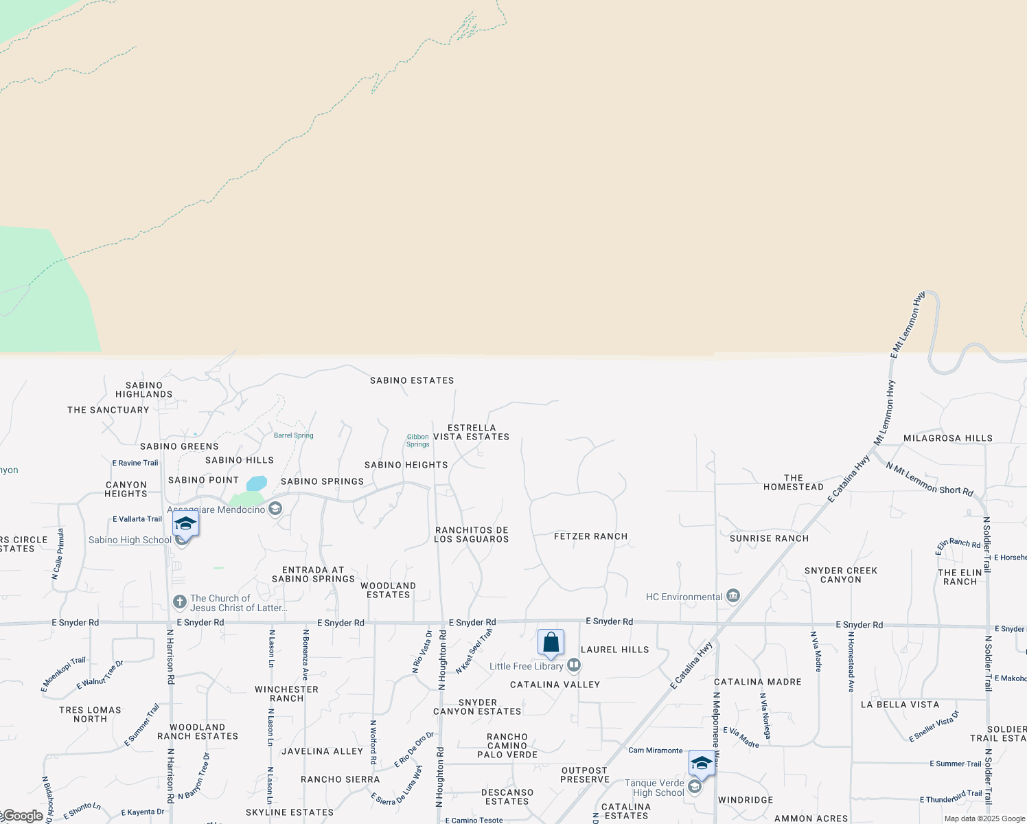 map of restaurants, bars, coffee shops, grocery stores, and more near 5434 North Avenida De La Colina in Tucson