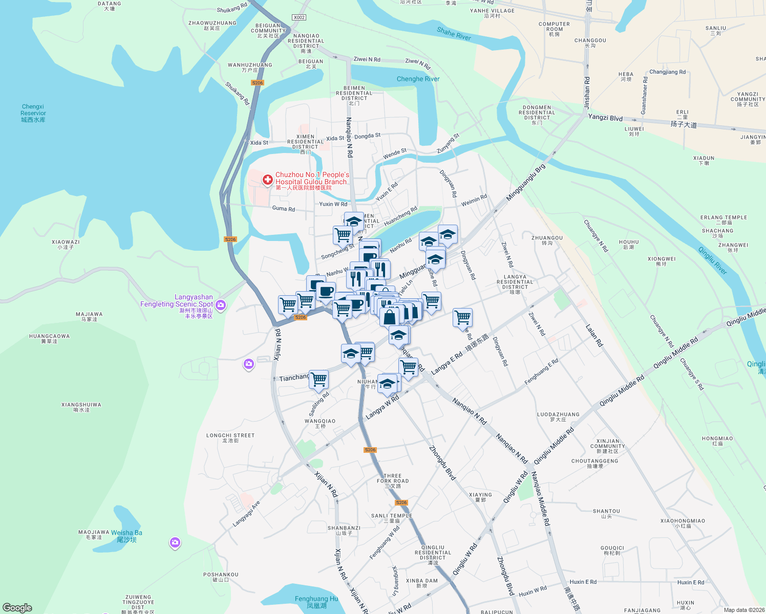 map of restaurants, bars, coffee shops, grocery stores, and more near Nan Qiao Bei Lu in Chu Zhou Shi