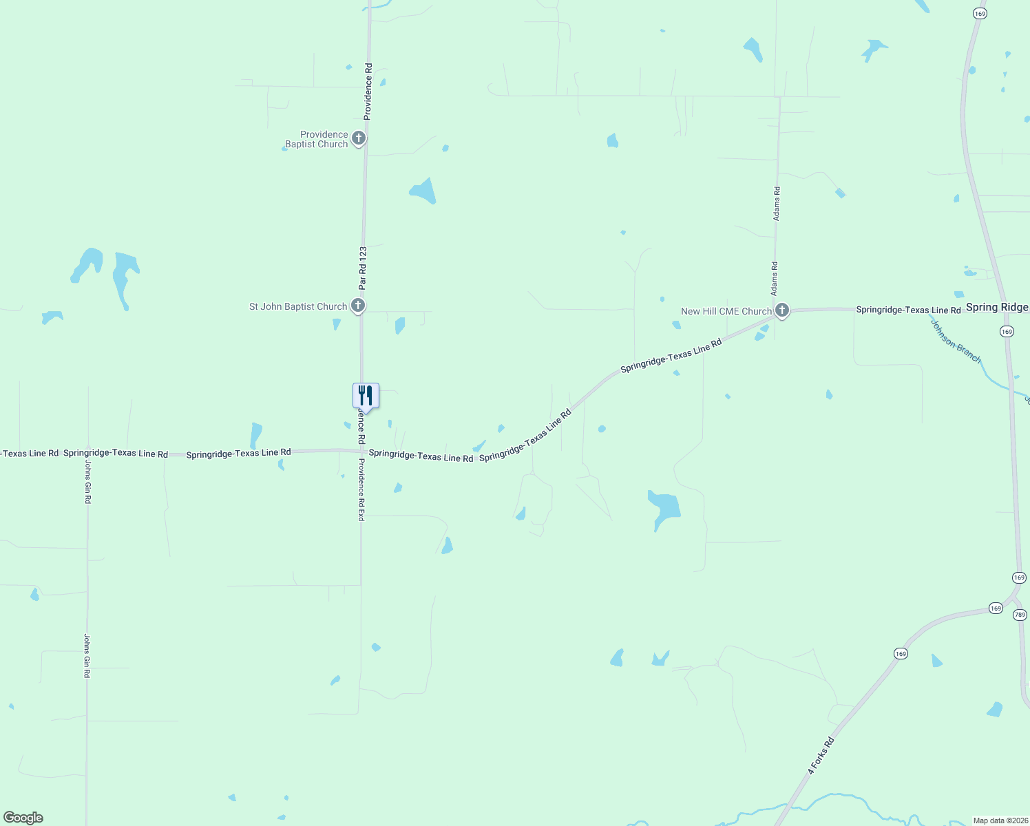 map of restaurants, bars, coffee shops, grocery stores, and more near 9226 Springridge-Texas Line Road in Keithville