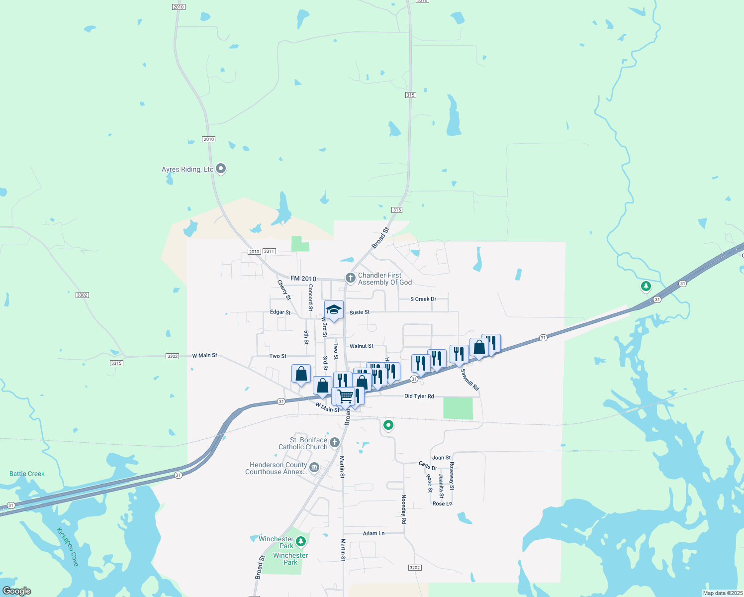 map of restaurants, bars, coffee shops, grocery stores, and more near 210 Crestview Street in Chandler