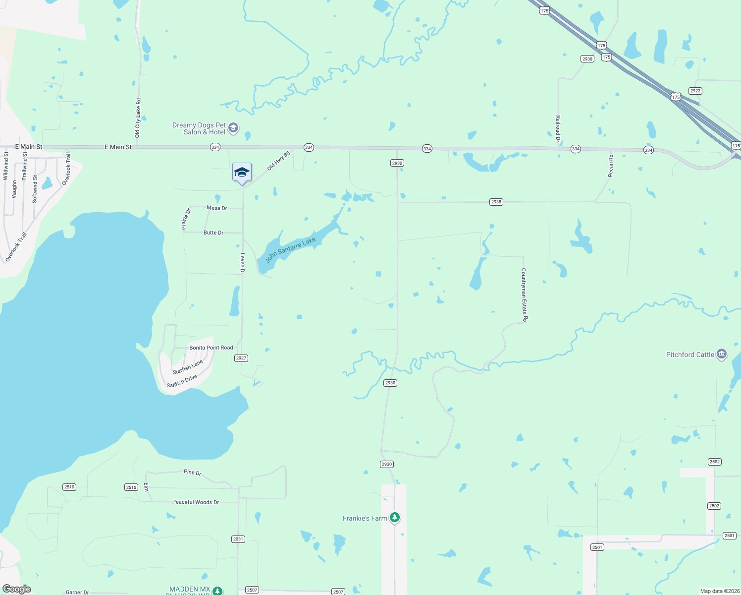 map of restaurants, bars, coffee shops, grocery stores, and more near 525 County Road 2930 in Mabank