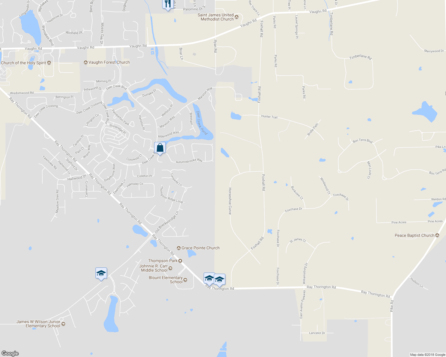 map of restaurants, bars, coffee shops, grocery stores, and more near 632 Horseshoe Curve in Pike Road