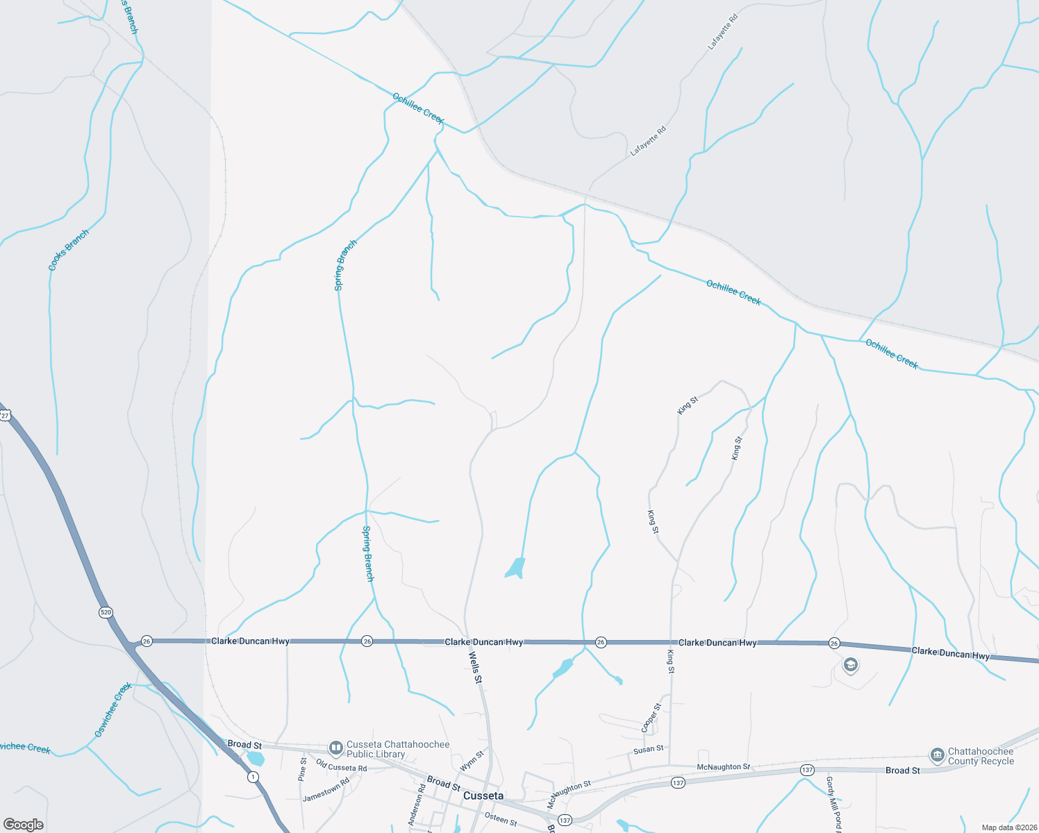 map of restaurants, bars, coffee shops, grocery stores, and more near 227 Lafayette Road in Cusseta