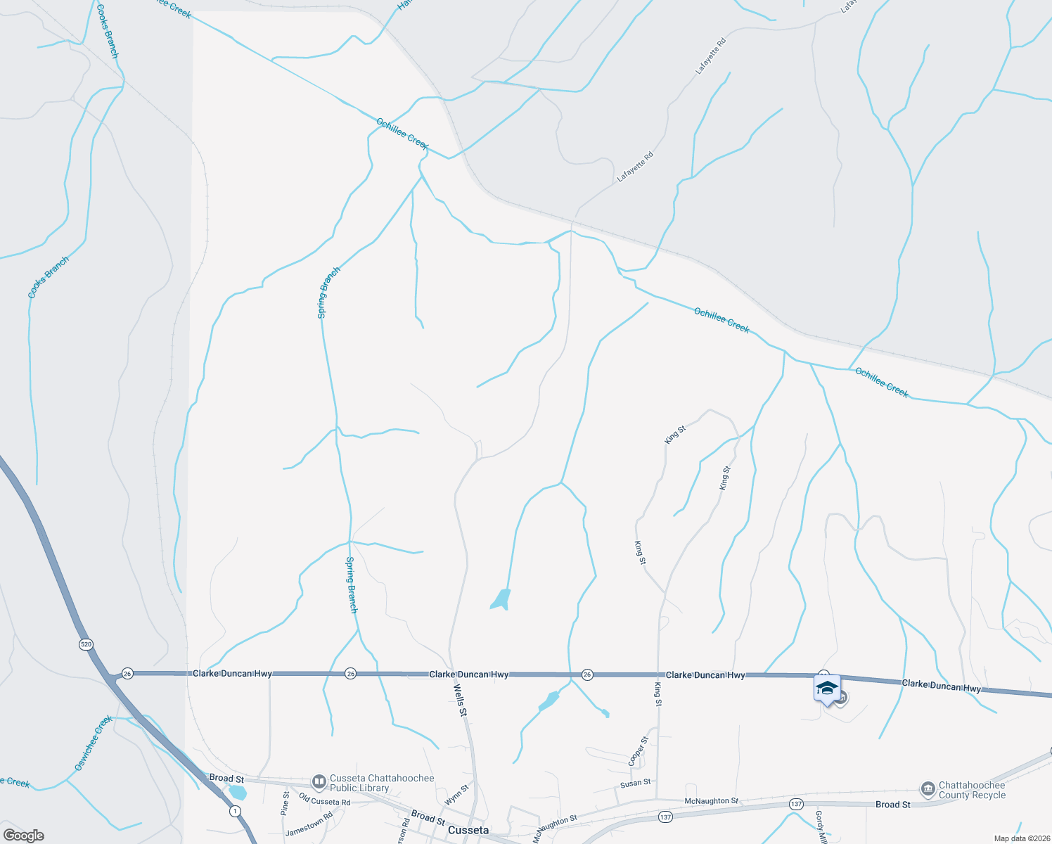 map of restaurants, bars, coffee shops, grocery stores, and more near 227 Lafayette Road in Cusseta