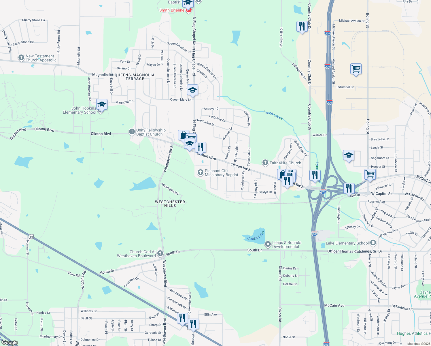 map of restaurants, bars, coffee shops, grocery stores, and more near 112 Barbara Ave in Jackson