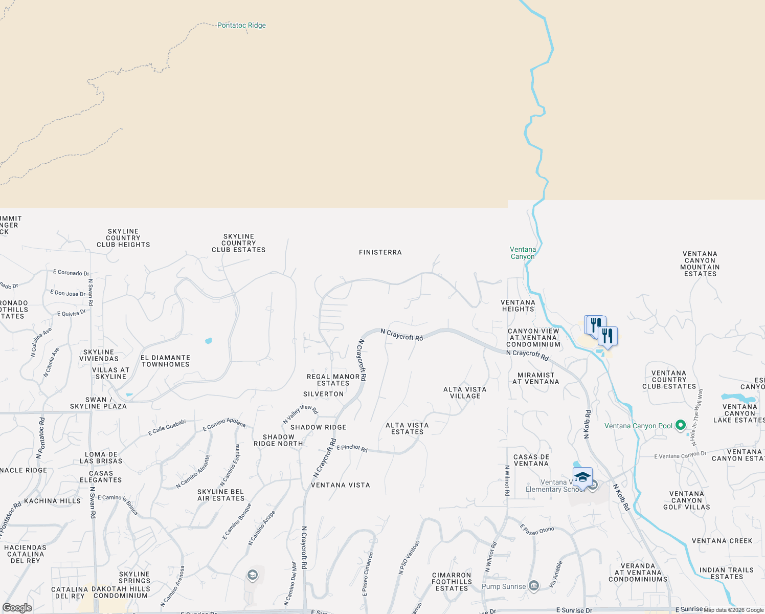map of restaurants, bars, coffee shops, grocery stores, and more near 6841 North La Place in Tucson