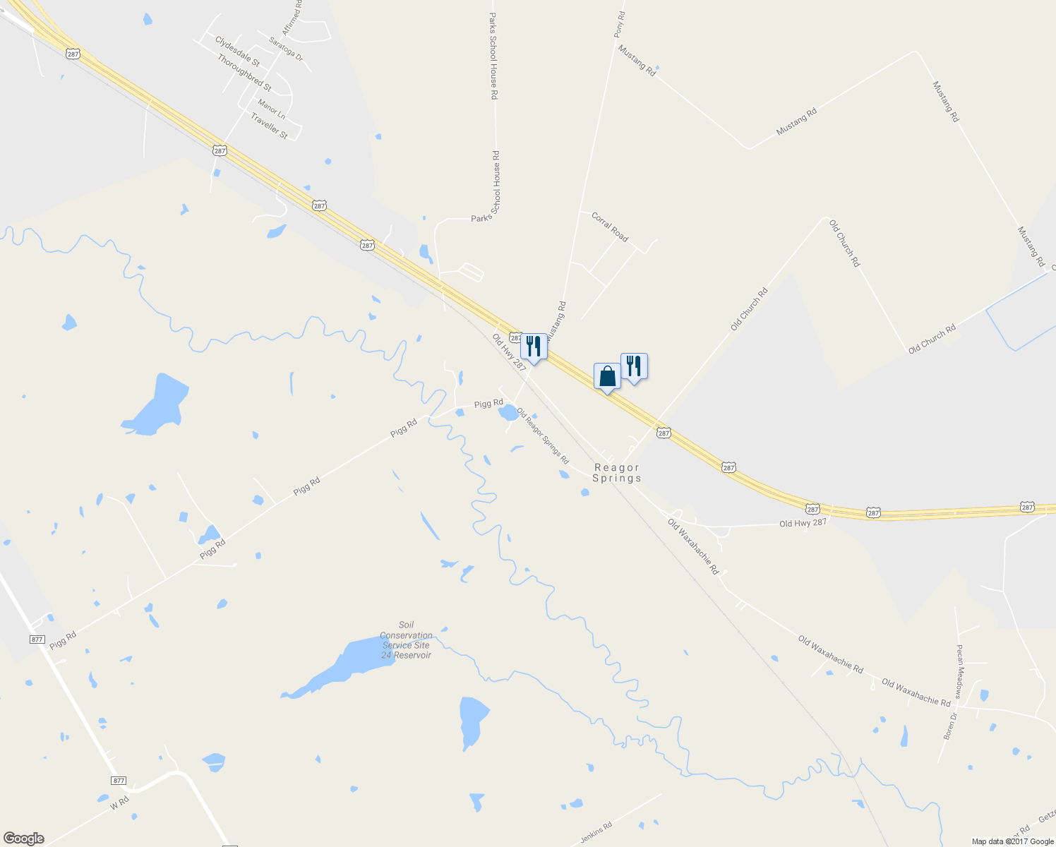 map of restaurants, bars, coffee shops, grocery stores, and more near 112 Old Reagor Springs Road in Waxahachie