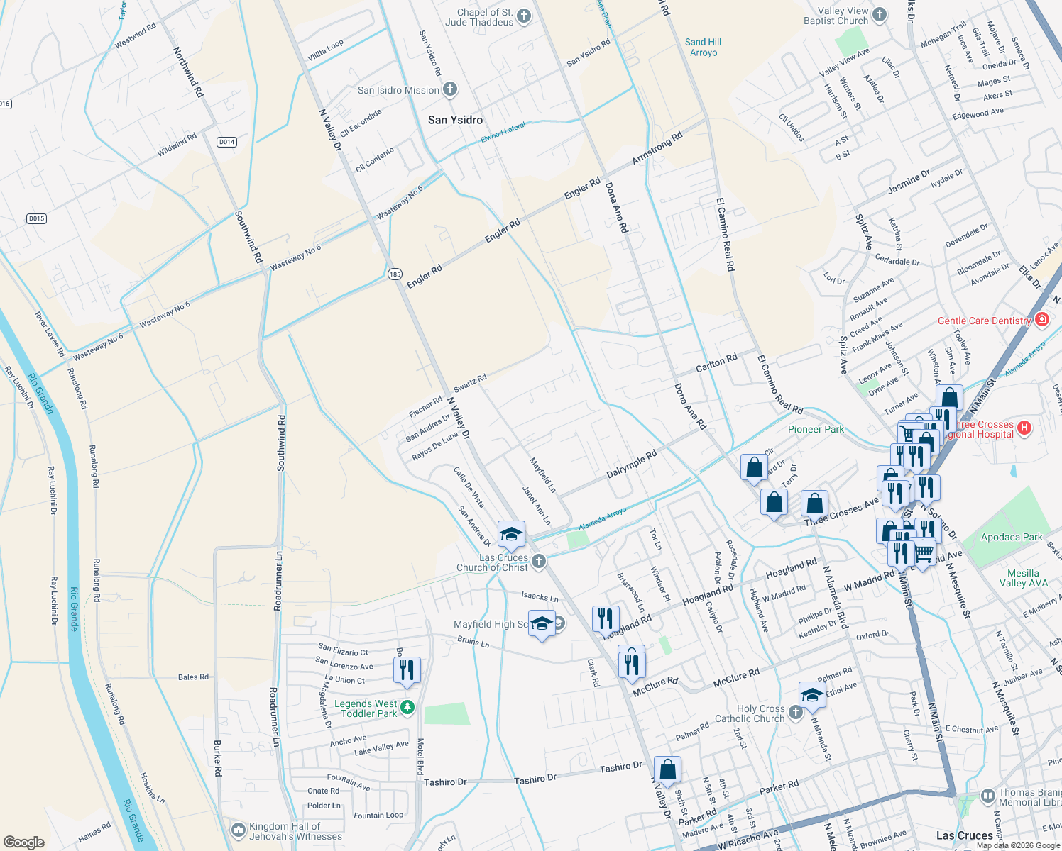 map of restaurants, bars, coffee shops, grocery stores, and more near 887 Harris Rd in Las Cruces