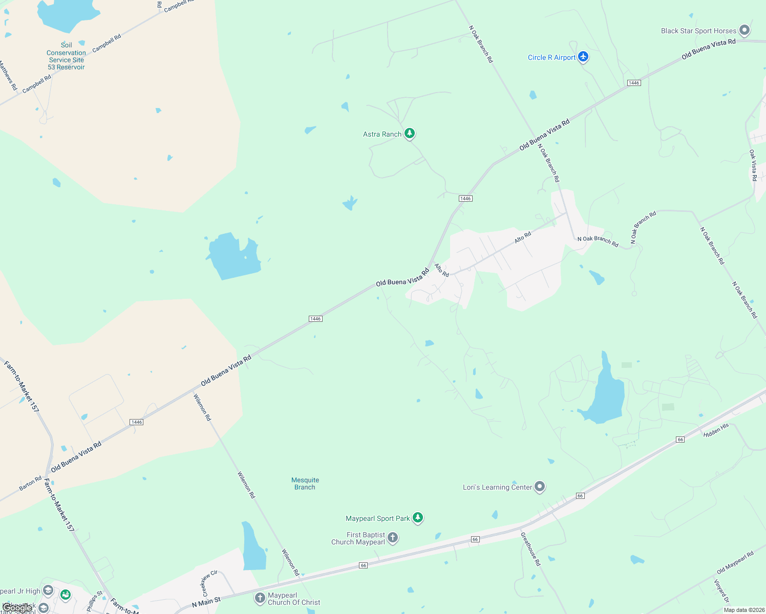 map of restaurants, bars, coffee shops, grocery stores, and more near 146 Mesa Road in Waxahachie