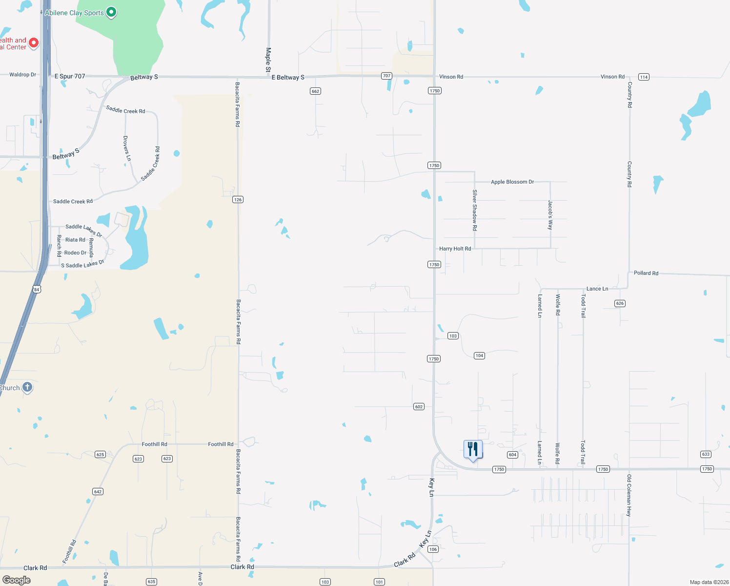 map of restaurants, bars, coffee shops, grocery stores, and more near 293 Sundance Road in Abilene