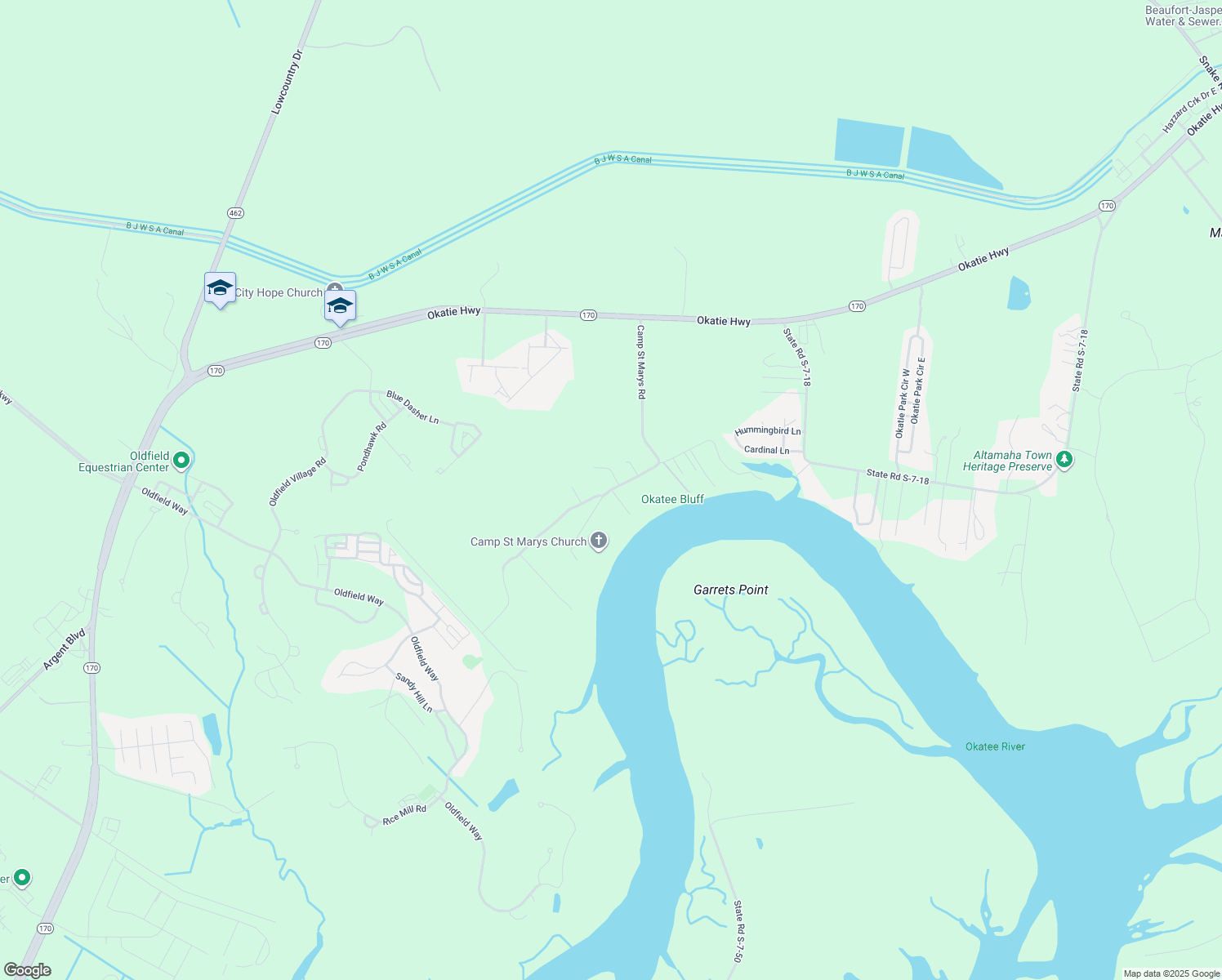 map of restaurants, bars, coffee shops, grocery stores, and more near Cedar Reef in Okatie