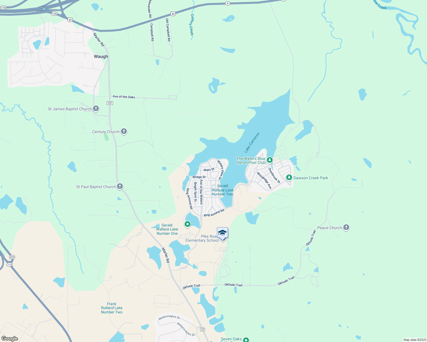 map of restaurants, bars, coffee shops, grocery stores, and more near 57 Main St in Pike Rd