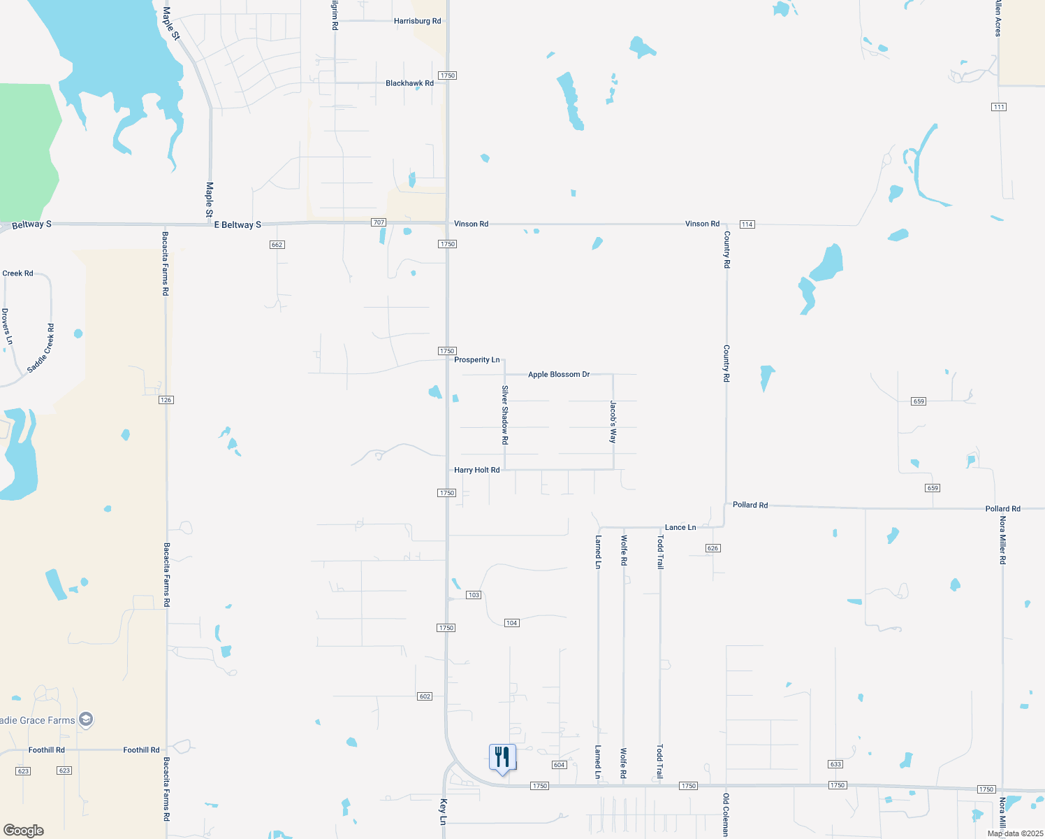 map of restaurants, bars, coffee shops, grocery stores, and more near 134 Peach Blossom Drive in Abilene