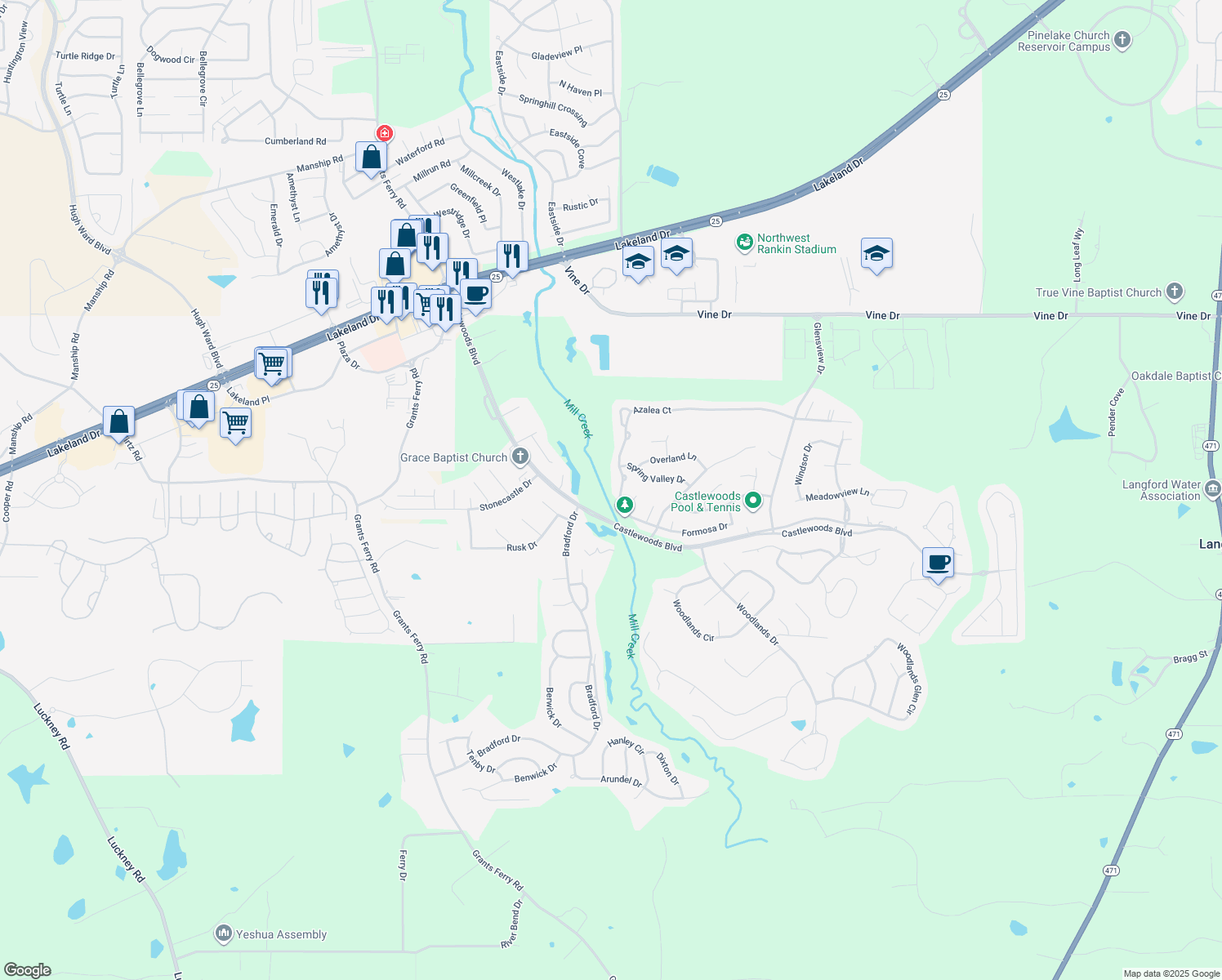 map of restaurants, bars, coffee shops, grocery stores, and more near 213 Azalea Ct in Brandon
