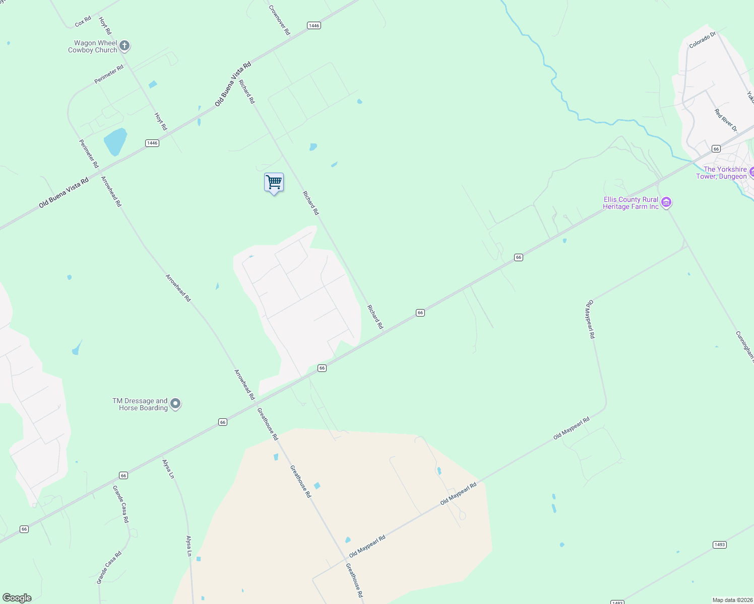 map of restaurants, bars, coffee shops, grocery stores, and more near 154 Richard Road in Waxahachie