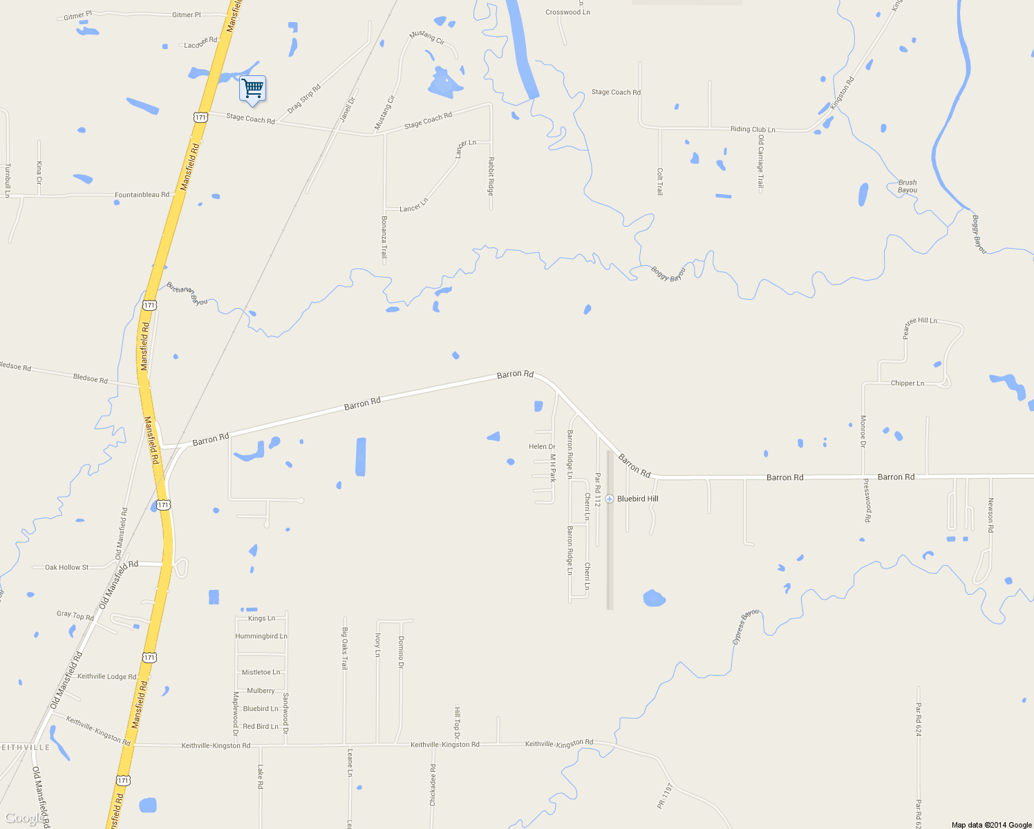 map of restaurants, bars, coffee shops, grocery stores, and more near 2725 Barron Road in Keithville