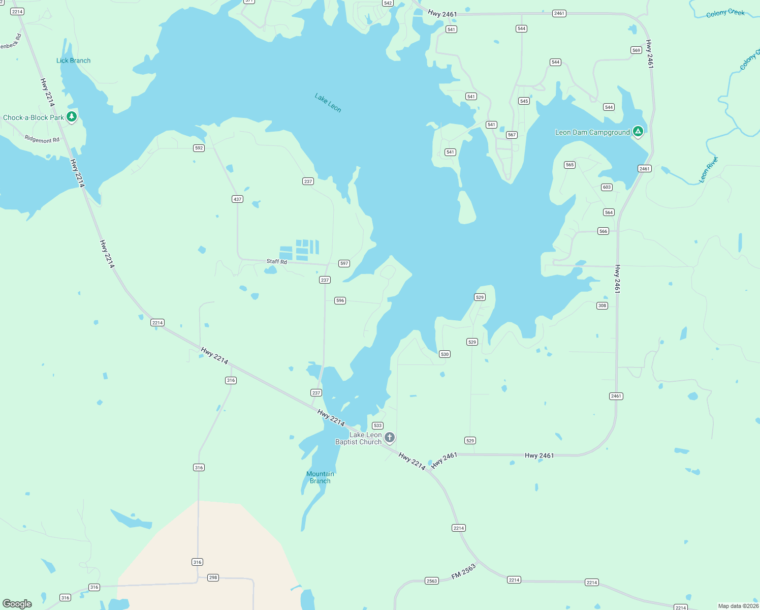 map of restaurants, bars, coffee shops, grocery stores, and more near 202 County Road 596 in Eastland