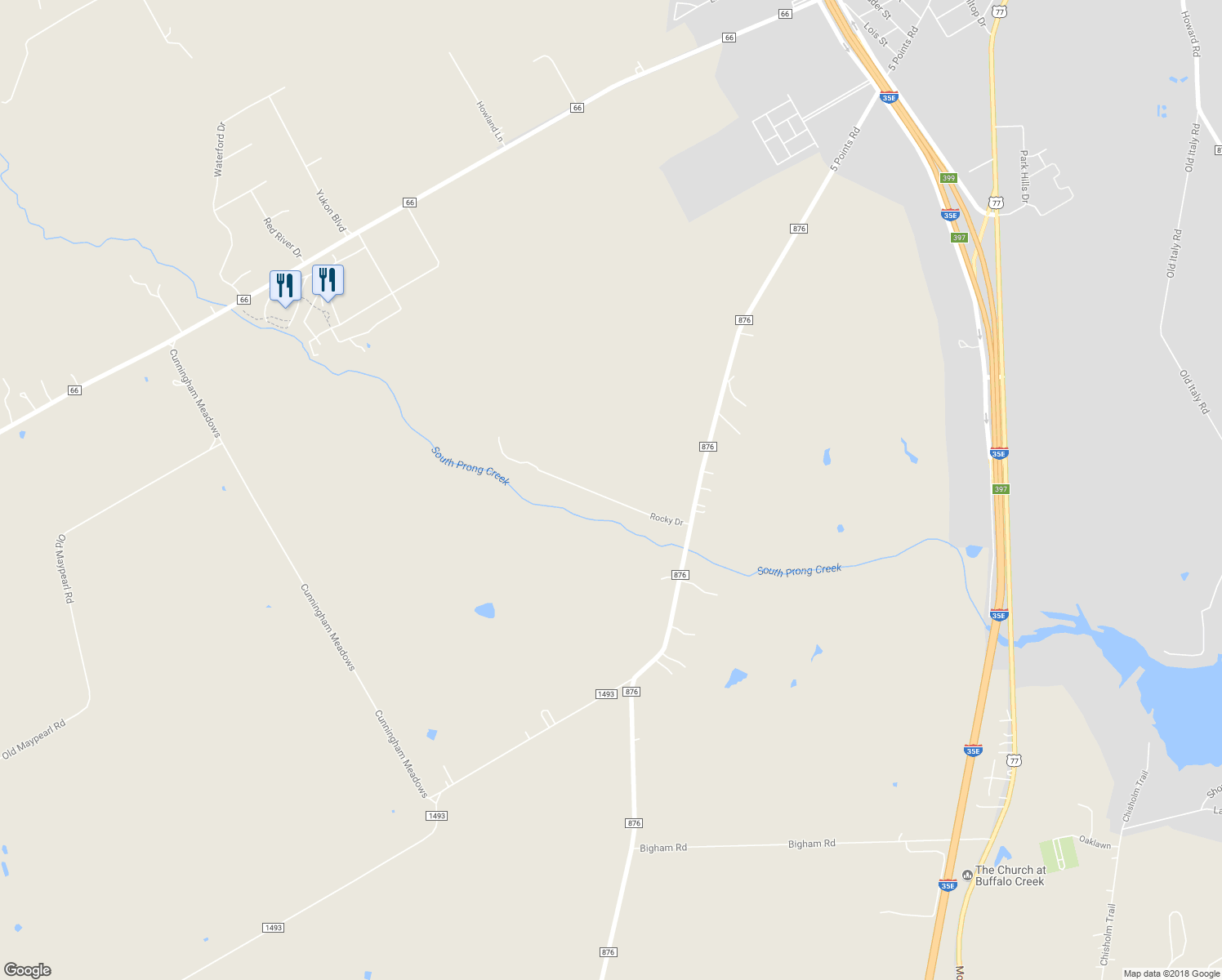 map of restaurants, bars, coffee shops, grocery stores, and more near 76 Rocky Drive in Waxahachie