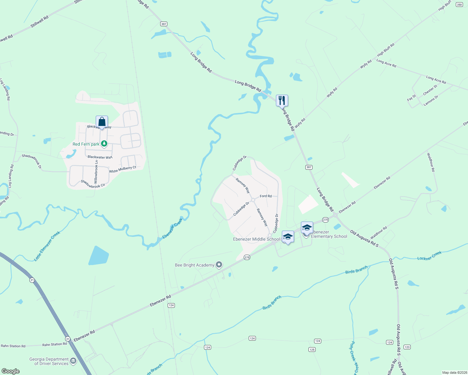 map of restaurants, bars, coffee shops, grocery stores, and more near 107 Speir Court in Rincon